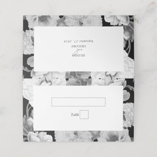 白黒牡丹の水色フローラ結婚ズ プレイスカード (外部開封)