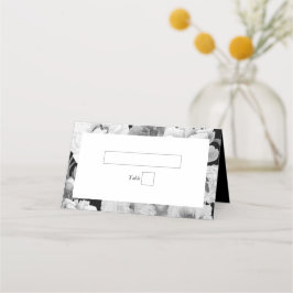 白黒牡丹の水色フローラ結婚ズ プレイスカード