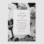 白黒牡丹の水色フローラ結婚ズ ベラム紙招待状 (正面)