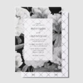 白黒牡丹の水色フローラ結婚ズ ベラム紙招待状 (オフセット (招待状))