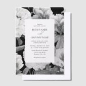 白黒牡丹の水色フローラ結婚ズ ベラム紙招待状 (オフセット)
