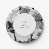 白黒牡丹の水色フローラ結婚ズ ペーパープレート (正面)