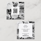 白黒牡丹の水色フローラQRコード スクエア名刺 (正面/裏面)