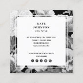 白黒牡丹の水色フローラQRコード スクエア名刺 (裏面)