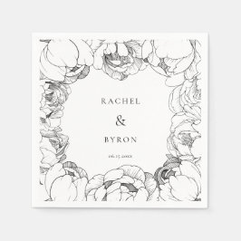 白黒牡丹の結婚紙ナプキン スタンダードカクテルナプキン