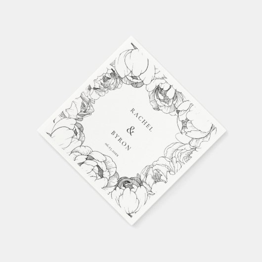 白黒牡丹の結婚紙ナプキン スタンダードカクテルナプキン (角)