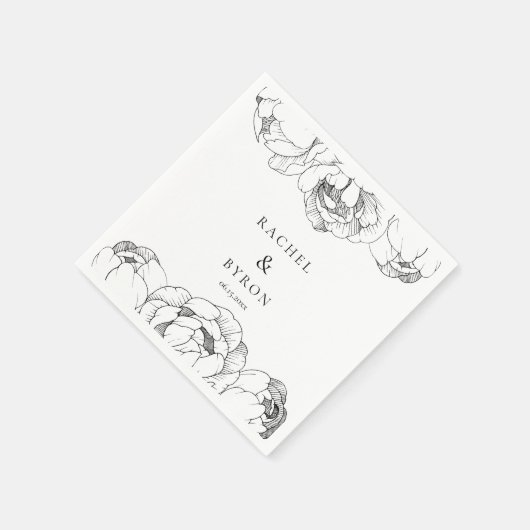白黒牡丹の結婚紙ナプキン スタンダードカクテルナプキン (角)