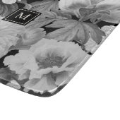 白黒牡丹ウォーターカラーフローラモノグラム カッティングボード (角)