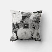 白黒牡丹ウォーターカラーフローラモノグラム クッション (正面)