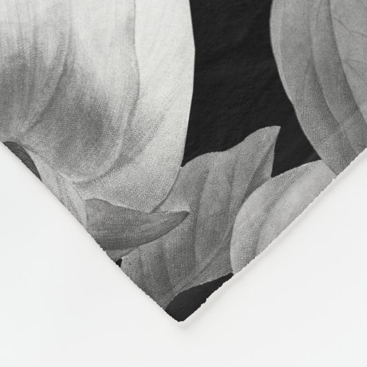 白黒牡丹ウォーターカラーフローラモノグラム フリースブランケット (角)