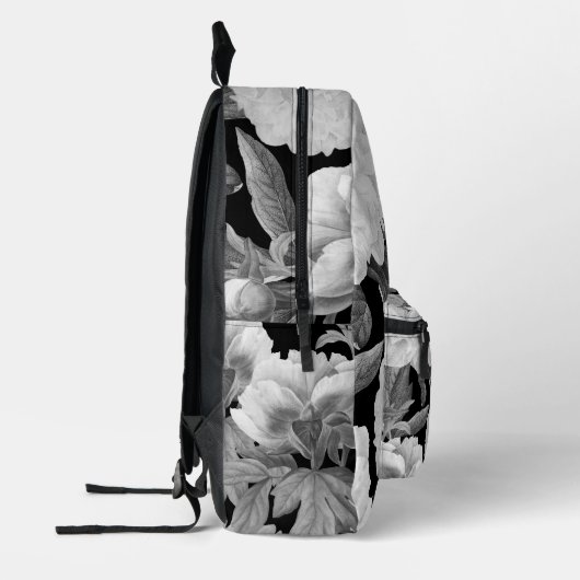 白黒牡丹ウォーターカラーフローラモノグラム プリントバックパック (左)