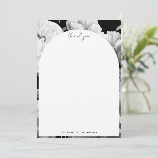白黒牡丹ウォーター色フローラ サンキューカード (スタンド正面)