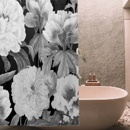 白黒牡丹ウォーター色フローラ シャワーカーテン