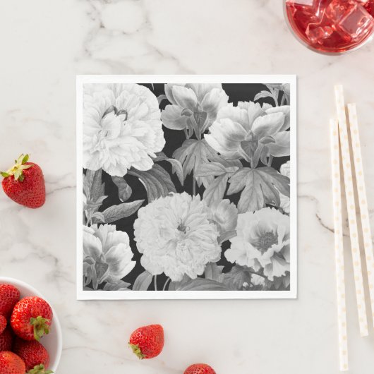 白黒牡丹ウォーター色フローラ スタンダードランチョンナプキン (インサイチュ)