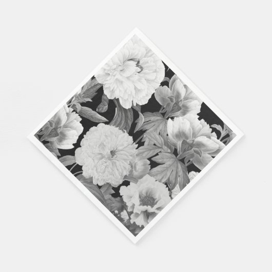 白黒牡丹ウォーター色フローラ スタンダードランチョンナプキン (角)