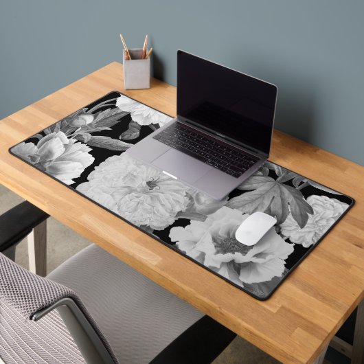 白黒牡丹ウォーター色フローラ デスクマット (オフィス2)