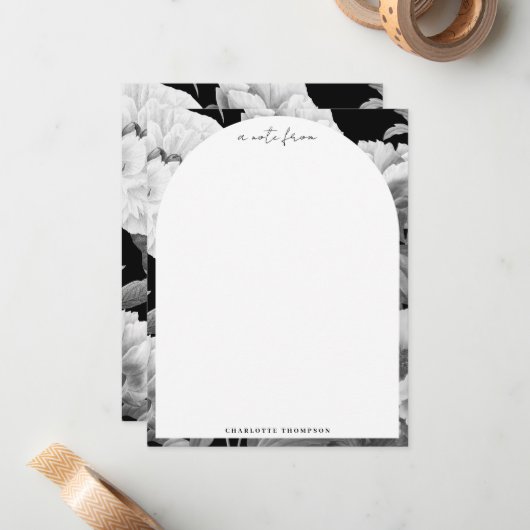 白黒牡丹ウォーター色フローラ ノートカード (正面/裏面インサイチュ)