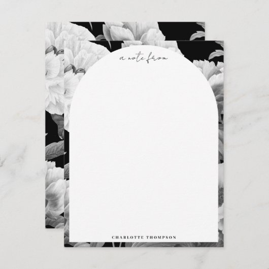 白黒牡丹ウォーター色フローラ ノートカード (正面/裏面)