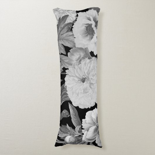 白黒牡丹ウォーター色フローラ ボディピロー (正面縦)
