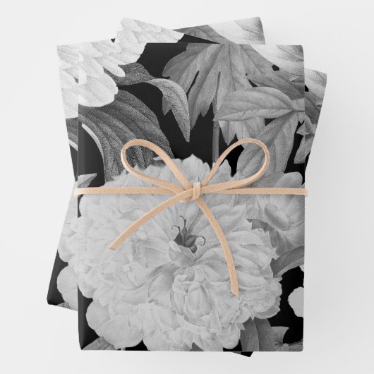 白黒牡丹ウォーター色フローラ ラッピングペーパーシート (インサイチュ)