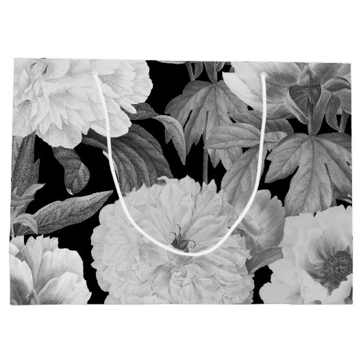 白黒牡丹ウォーター色フローラ ラージペーパーバッグ (裏面)