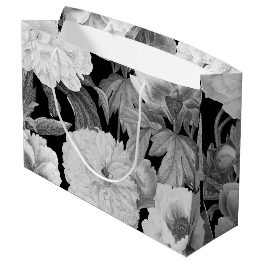 白黒牡丹ウォーター色フローラ ラージペーパーバッグ (裏面アングル)