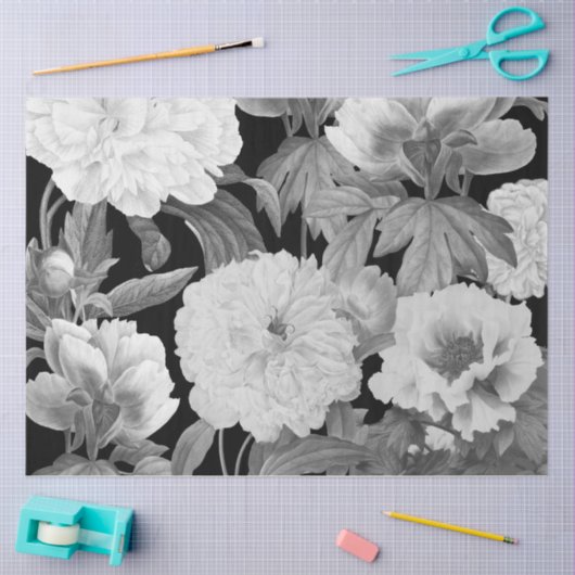 白黒牡丹ウォーター色フローラ 薄葉紙 (クラフト)