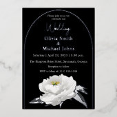白黒牡丹シルバー結婚式招待状 箔シーズンカード (正面)