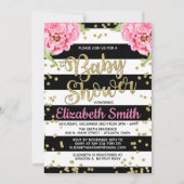 白黒牡丹ベビーシャワー招待状 招待状 (正面)