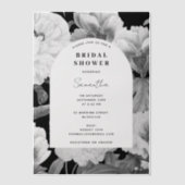 白黒牡丹水彩ブライダルシャワー ベラム紙招待状 (正面)