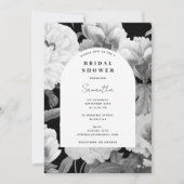 白黒牡丹水彩ブライダルシャワー 招待状 (正面)