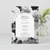 白黒牡丹水彩ブライダルシャワー 招待状 (スタンド正面)