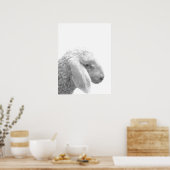 白黒牧羊動物ポートレート ポスター (キッチン)