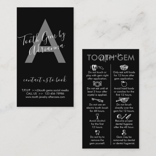 白黒物理的に印刷された歯の宝石アフターケア 名刺 (正面/裏面)