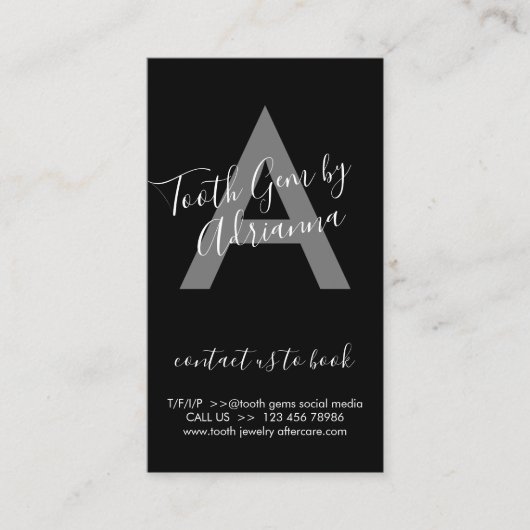 白黒物理的に印刷された歯の宝石アフターケア 名刺 (正面)