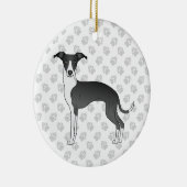 白黒犬のイタリアン前足のグレイハウンド犬 セラミックオーナメント (右)