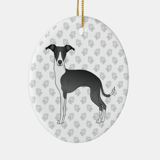 白黒犬のイタリアン前足のグレイハウンド犬 セラミックオーナメント (右)
