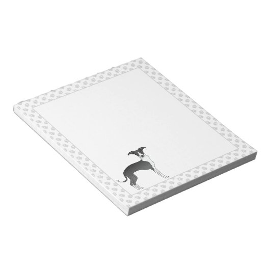 白黒犬のイタリアン前足のグレイハウンド犬 ノートパッド (アングル)