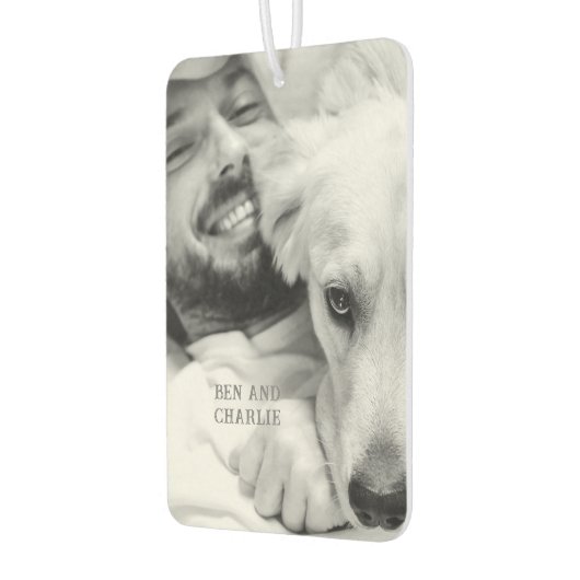 白黒犬の写真 カーエアーフレッシュナー (左)