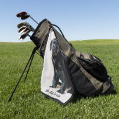 白黒犬の写真 ゴルフタオル (グリーン)