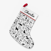 白黒犬の型|かわいい犬の恋人たち スモールクリスマスストッキング (正面 (吊り時))