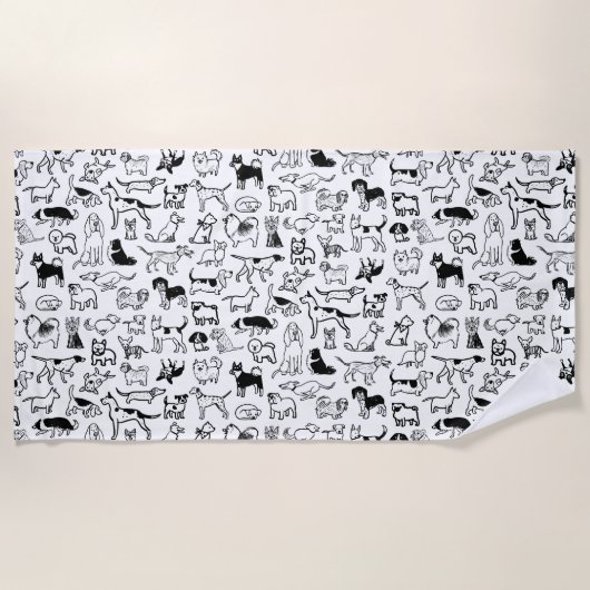 白黒犬の型|かわいい犬の恋人たち ビーチタオル (正面)