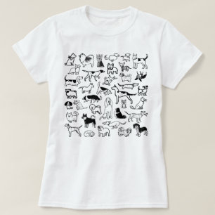 白黒犬の型 犬クール恋人の Tシャツ