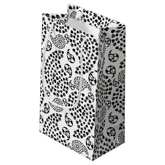白黒犬の足とハートペイズリープリント スモールペーパーバッグ (裏面アングル)