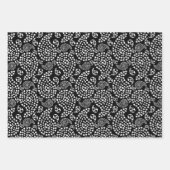 白黒犬の足とハートペイズリープリント ラッピングペーパーシート (正面3)