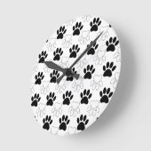 白黒犬の足跡 ラウンド壁時計 (傾斜)