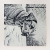 白黒犬AI冬のシーンをスケッチ ジグソーパズル (横)