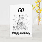 白黒猫おもしろい夫60誕生日 カード (黄色い花)