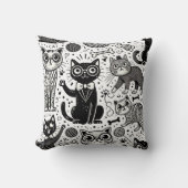 白黒猫おもしろい柄の枕 クッション (正面)