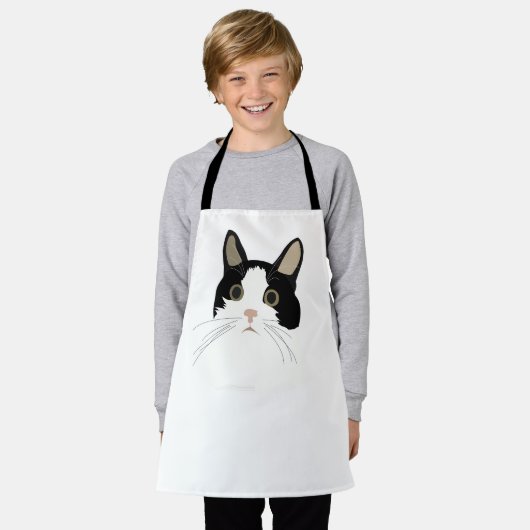 白黒猫かわいい動物の子ども エプロン (着用した状態)
